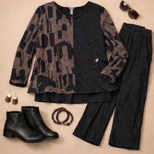 Chalet et Ceci “Mink Ember” Crinkle Abstract Top | Made in USA XL